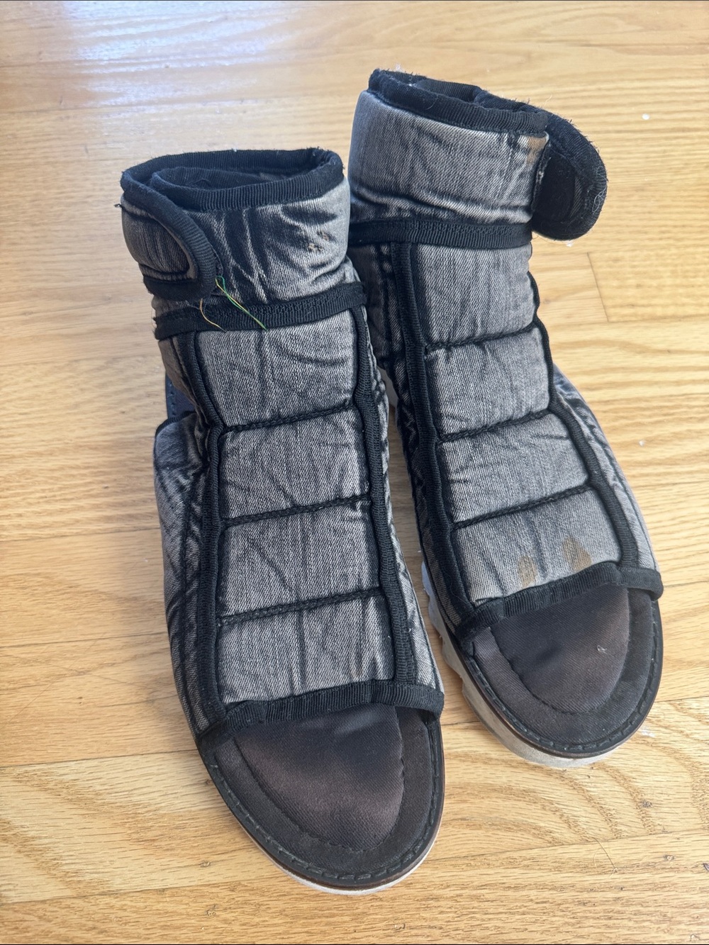 DEMOBAZA Grey Distressed Padded Slip On Boots Techwear Avant Garde Burning Man